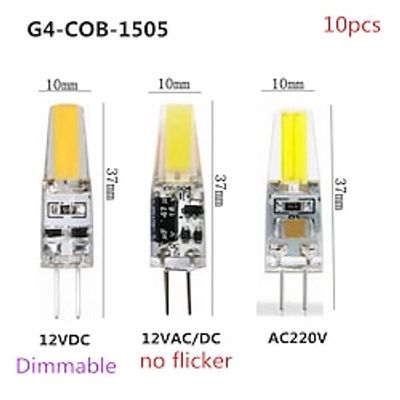 10pcs LED COB G4 3W Lamp Bulb 1505 COB Silicone Light Bulb AC/DC 12V 220V DC12V 360 Beam Angle Replace Halogen Led Lamp Chandelier Lights miniinthebox