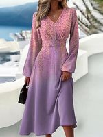 Women's Floral Print V Neck Long Sleeve Dress Party Dress Vacation Dress