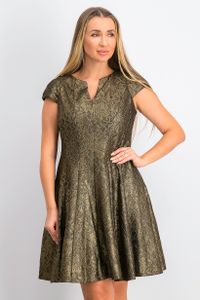 Womens Metallic Lace Fit & Flare Dress  Gold Combo