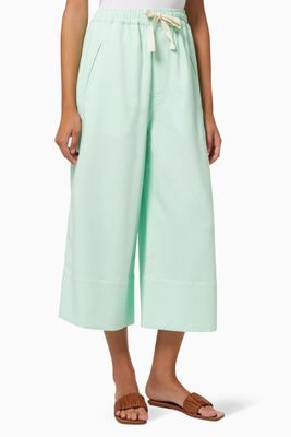 Wide Leg Drawstring Cropped Pants in Cotton Wide Leg Drawstring Cropped Pants in Cotton