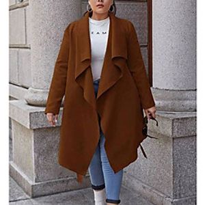 Women's Plus Size Overcoat Solid Color Vacation Outdoor Long Sleeve Long Fall Winter Maroon Black Apricot L XL XXL XXXL 4XL Lightinthebox