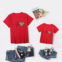 Mommy and Me Valentines Tops Cotton Heart Leopard Daily Print White Pink Army Green Short Sleeve Basic Matching Outfits / Summer / Cute miniinthebox - thumbnail