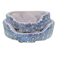 Coco Kindi Navy Star Printed Blue Washable Oval Shape Fur Bed For Dogs & Cats - Size 2