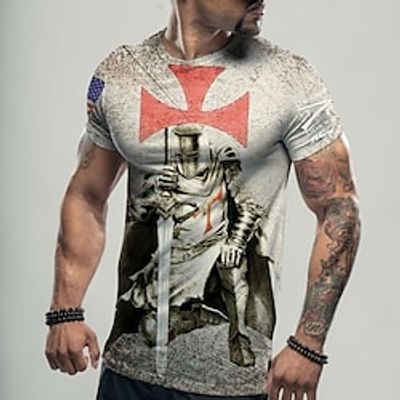 Men's T shirt Tee Graphic Crew Neck Light gray Gray Knight Casual Daily Short Sleeve Clothing Apparel Fashion Lightweight Big and Tall  Summer  Summer Lightinthebox