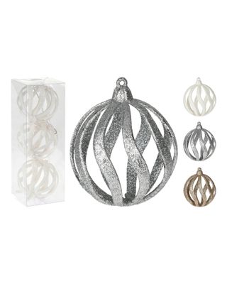 Homesmiths Christmas Ball 3 x 80 mm Silver Assorted 1 Piece