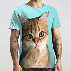 Men's Unisex Tee T shirt 3D Print Cat Graphic Prints Animal Plus Size Print Short Sleeve Casual Tops Fashion Designer Big and Tall Blue miniinthebox