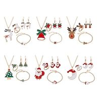 European and American Christmas Collection Christmas Drip Oil Old Man Elk Bell Earrings Necklace Bracelet Ring Set Gift Lightinthebox - thumbnail