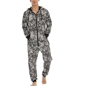Men's Loungewear Onesie Pajamas Tie Dye Simple Comfort Home Daily Polyester Warm Breathable Hoodie Long Sleeve Pocket Winter Gray Lightinthebox