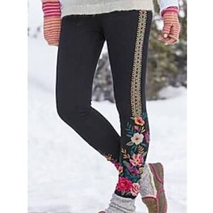 Women's Fashion Tights Leggings Print Full Length Pants Casual Weekend Micro-elastic Flower  Floral Comfort Mid Waist Black S M L XL XXL Lightinthebox