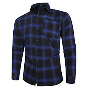Men's Shirt Other Prints Lattice Print Long Sleeve Casual Tops Simple Classic Blue White Red miniinthebox