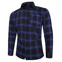 Men's Shirt Other Prints Lattice Print Long Sleeve Casual Tops Simple Classic Blue White Red miniinthebox - thumbnail