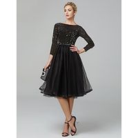 A-Line Cocktail Dresses Sparkle  Shine Dress Formal Tea Length 34 Length Sleeve Jewel Neck Tulle with Sequin Strappy 2023 Lightinthebox - thumbnail