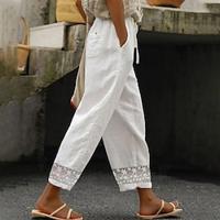 Women's Pants Trousers Linen Cotton Blend Plain White Casual Daily Ankle-Length Going out Weekend Spring Summer Lightinthebox