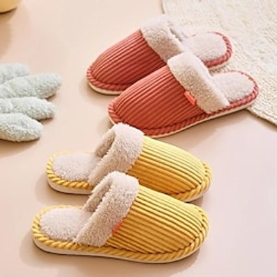 Women's Slippers Fuzzy Slippers Fluffy Slippers House Slippers Daily Indoor Flat Heel Round Toe Casual Comfort Minimalism Faux Fur Loafer Solid Color Yellow Pink Orange Lightinthebox