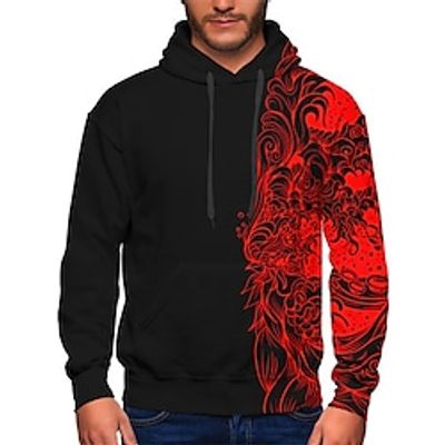 Men's Unisex Hoodie Pullover Hoodie Sweatshirt Red Hooded Color Block Graphic Prints Pocket Print Sports  Outdoor Daily Sports 3D Print Basic Streetwear Casual Spring   Fall Clothing Apparel Hoodies miniinthebox