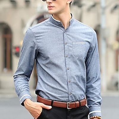 Men's Shirt Dress Shirt Button Up Shirt Pink Blue Sky Blue Long Sleeve Plain Stand Collar Spring   Fall Wedding Party Clothing Apparel Patchwork Lightinthebox