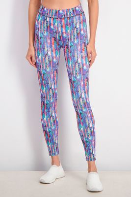 Womens Leaves Print Pull On Leggings Tropic Stripes Womens Leaves Print Pull On Leggings Tropic Stripes