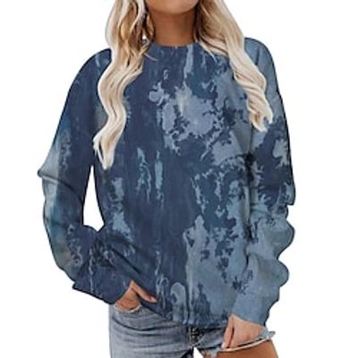 Women's Hoodie Basic Tie Dye Basic Round Neck Standard Spring 144 blue Lightinthebox