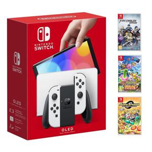 Nintendo Switch OLED White Joy-Con Console + Sushi Striker: The Way To Sushido + New Pokemon Snap + Fire Emblem Warriors (Bundle)