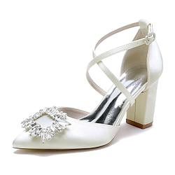 Women's Wedding Shoes Ladies Shoes Valentines Gifts White Shoes Wedding Party Daily Bridal Shoes Rhinestone Chunky Heel Pointed Toe Elegant Fashion Satin Cross Strap Wine Black White Lightinthebox