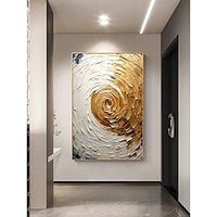 Large Gold and White Painting Original Abstract Wall Art Canvas Modern Art Office Contemporary Wall Art Home Painting Living Room Loft Style No Frame Lightinthebox