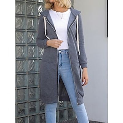Women's Hoodie Jacket Long Coat Winter Coat Zipper Hooded Coat with Pockets Drawstring Sport Outdoor Jacket Fall Warm Comtemporary Casual Minimalism Jacket Long Sleeve Lightinthebox