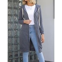 Women's Hoodie Jacket Long Coat Winter Coat Zipper Hooded Coat with Pockets Drawstring Sport Outdoor Jacket Fall Warm Comtemporary Casual Minimalism Jacket Long Sleeve Lightinthebox - thumbnail