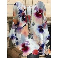 Women's Plus Size Tops Blouse Shirt Floral Color Gradient Print Long Sleeve Crewneck Streetwear Daily Vacation Polyester Fall Winter Rainbow Lightinthebox - thumbnail