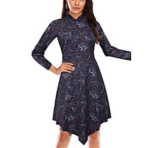 Women's A Line Dress Knee Length Dress Blue Purple Yellow khaki Orange Black Brown Long Sleeve Print Classic Style Fall Winter V Neck Casual 2021 M L XL XXL XXXL Lightinthebox