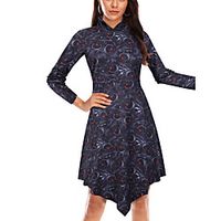 Women's A Line Dress Knee Length Dress Blue Purple Yellow khaki Orange Black Brown Long Sleeve Print Classic Style Fall Winter V Neck Casual 2021 M L XL XXL XXXL Lightinthebox - thumbnail