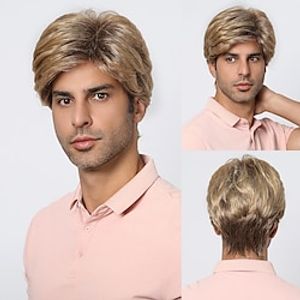 Synthetic Wig Uniforms Career Costumes Princess kinky Straight Middle Part Layered Haircut Machine Made Wig 8 inch Light Brown Synthetic Hair Men's Cosplay Party Fashion Multi-color Lightinthebox