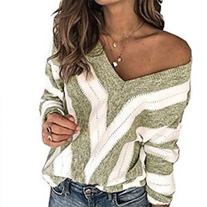 Women's Casual Knitted Color Block Sweater Long Sleeve Sweater Cardigans V Neck Fall Winter Wine Red Blue Purple miniinthebox