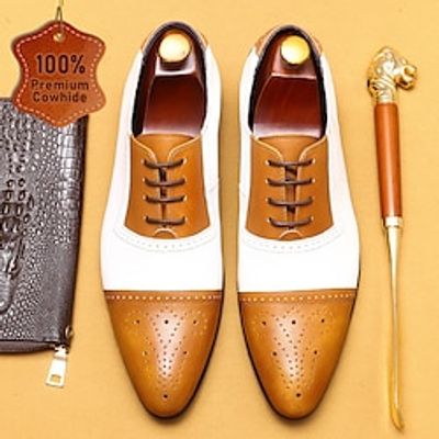 Men's Oxfords Formal Shoes Brogue Dress Shoes British Gentleman Office  Career Party  Evening Leather Italian Full-Grain Cowhide Comfortable Slip Resistant Lace-up Yellow-Brown Lightinthebox