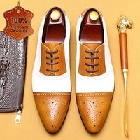 Men's Oxfords Formal Shoes Brogue Dress Shoes British Gentleman Office Career Party Evening Leather Italian Full-Grain Cowhide Comfortable Slip Resistant Lace-up Yellow-Brown Lightinthebox