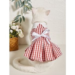 Dog Cat Dress Plaid  Check Ribbon bow Sweet Style Casual Daily Casual  Daily Dog Clothes Puppy Clothes Dog Outfits Soft Red and White Blue  White Costume for Girl and Boy Dog Polyster XS S M L XL Lightinthebox