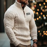 Men's Pullover Sweater Jumper Christmas Sweaters Cable Knit Regular Knitted Quarter Zip Plain Stand Collar Modern Contemporary Work Daily Wear Clothing Apparel Winter Blue Brown M L XL Lightinthebox - thumbnail