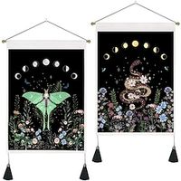 Pack of 2 Tarot Divination Woven Bohemian Wall Tapestry Art Decor Blanket Curtain Hanging Home Bedroom Living Room Decoration Nordic Cotton Linen Tassel Butterfly Snake Plant 14 x 20 miniinthebox - thumbnail