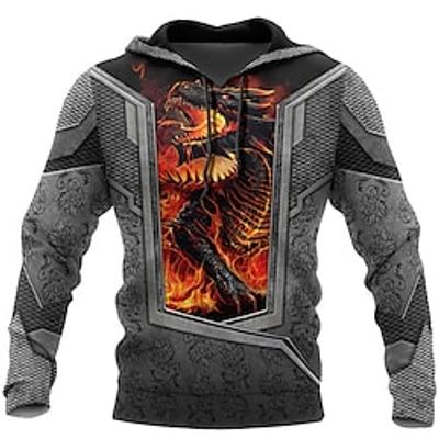 Men's Pullover Hoodie Sweatshirt Blue Purple Yellow Gray Hooded Animal Dragon Graphic Prints Print Daily Sports 3D Print Basic Streetwear Designer Spring   Fall Clothing Apparel Hoodies Sweatshirts  miniinthebox