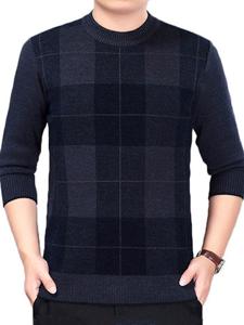 Plaid Pattern Fall Winter Warm Knitted Casual Sweater