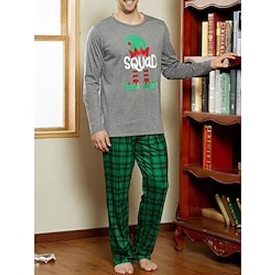 Men's Christmas Pajamas Sleepwear Pajama Set Pajama Top and Pant 2 Pieces Plaid Stylish Casual Comfort Home Christmas Daily Cotton Blend Comfort Soft Crew Neck Long Sleeve T shirt Tee Pant Drawstring Lightinthebox