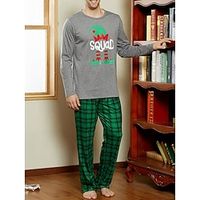 Men's Christmas Pajamas Sleepwear Pajama Set Pajama Top and Pant 2 Pieces Plaid Stylish Casual Comfort Home Christmas Daily Cotton Blend Comfort Soft Crew Neck Long Sleeve T shirt Tee Pant Drawstring Lightinthebox - thumbnail