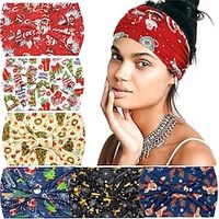 Christmas Printed Headband With Wide Edge Knotting And Elastic Headband Cartoon Santa Claus Headband Hair Accessories Lightinthebox - thumbnail