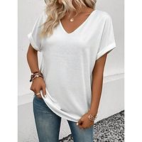 Women's T shirt Tee Plain Casual Daily White Print Short Sleeve Fashion V Neck Regular Fit Summer Lightinthebox