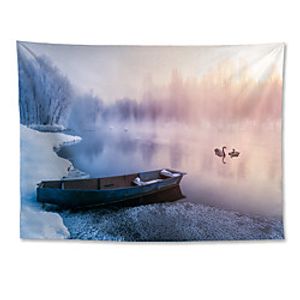 Wall Tapestry Art Decor Blanket Curtain Hanging Home Bedroom Living Room Polyester Winter Heavy Snow Rime Small River Boat Swans Lightinthebox