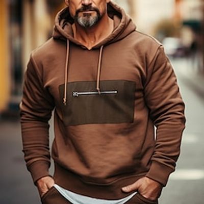 Men's Hoodie Black Navy Blue Brown Hooded Color Block Patchwork Zipper Pocket Sports  Outdoor Daily Holiday Streetwear Cool Casual Spring   Fall Clothing Apparel Hoodies Sweatshirts  miniinthebox