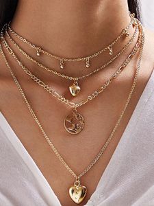 Gold Heart Alloy Pendant Multilayer Necklace