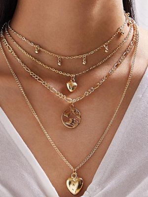 Gold Heart Alloy Pendant Multilayer Necklace