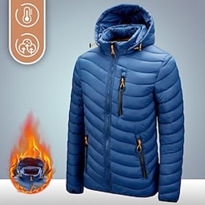 Men's Hiking Down Jacket Quilted Puffer Jacket Hiking Windbreaker Winter Outdoor Thermal Warm Windproof Detachable Cap Top Full Length Visible Zipper Fishing Camping  Hiking  Caving Traveling Black Lightinthebox