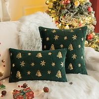 Christmas Throw Pillow Covers Square Pillow Case Xmas Tree Stars Green Velvet Cushion Case Pillowcase for Sofa Couch Living Room Bedroom Decorative Lightinthebox - thumbnail