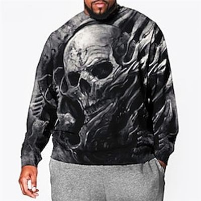 Men's Plus Size Pullover Sweatshirt Big and Tall Graphic Crew Neck Long Sleeve Spring   Fall Basic Fashion Streetwear Comfortable Casual Sports Tops  Skull Lightinthebox